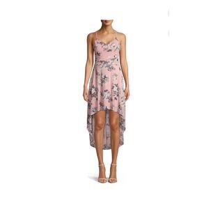 No Boundaries Lace Bck Print Dress Pink Sz L Midilong V neckline Sheath silhouet